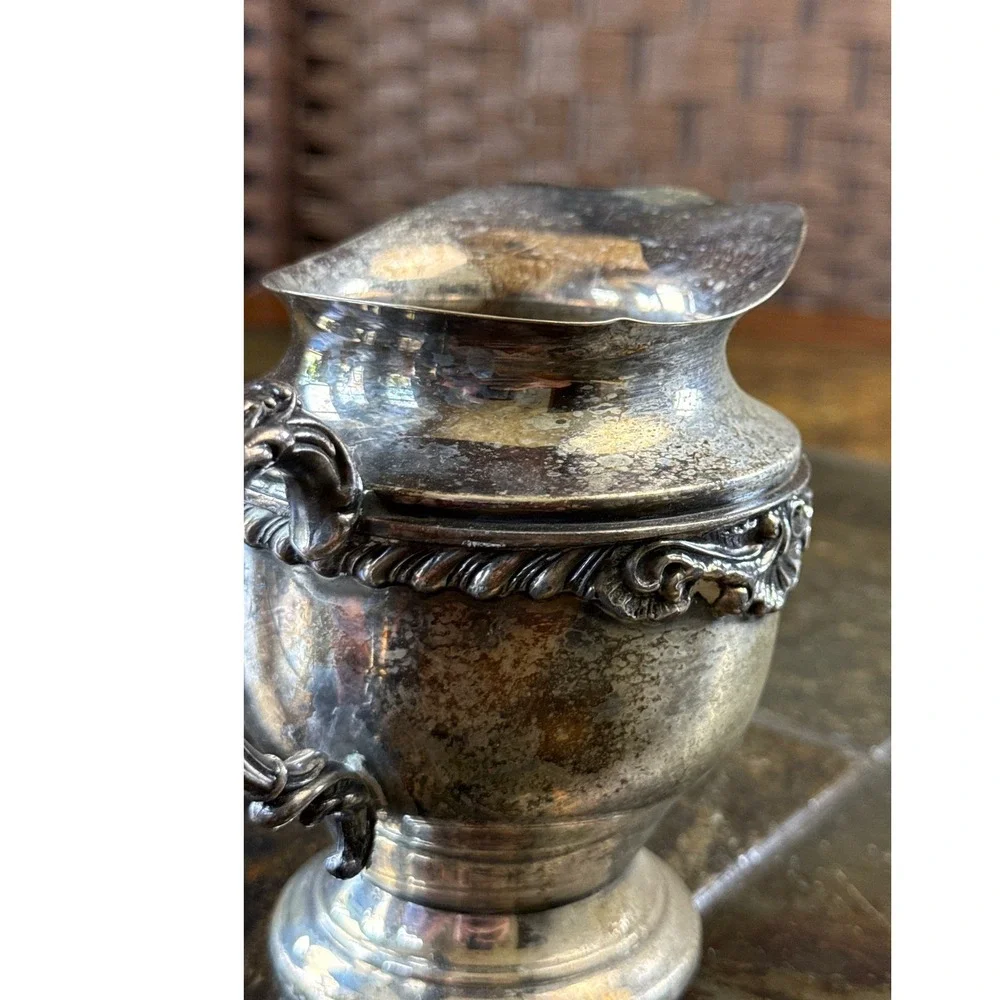 Vintage Silver on‎ Copper Creamer Pitcher Tableware Victorian Ornate Tarnished